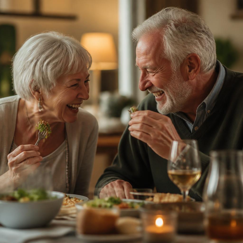 Couple enjoying a meal together after implant treatment